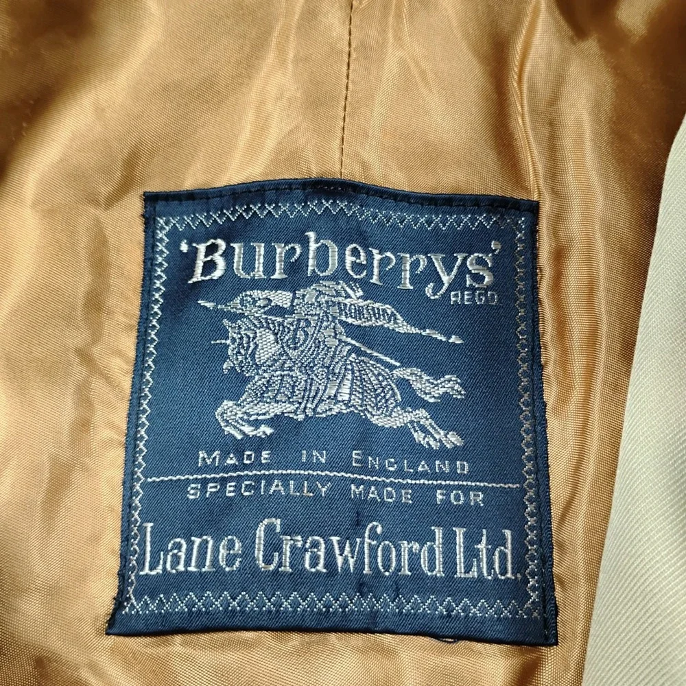 VTG Burberrys England Lane Crawford Beige Trench Coat Wool Liner Womens 6 Petite - Picture 2 of 16